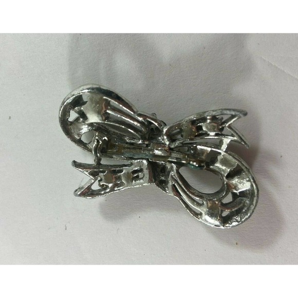 VINTAGE LARGE SILVER TONE 3D TIED RIBBON BOW PIN BROOCH - Picture 4 of 5